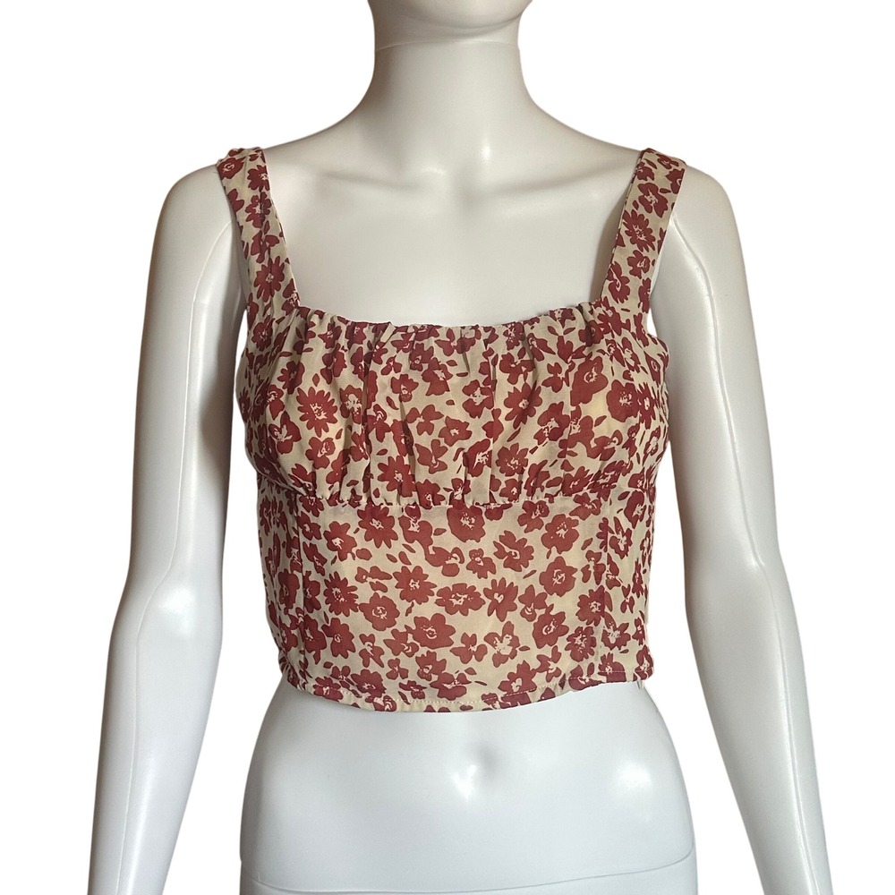 Nasty Gal Floral Crop Top Square Neck Sleeveless Casual Blouse Summer Top‎